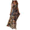 Women'S Summer Long Dress Floral Print Deep V-Neck Halter Strap Long Dress Banquet Wedding Guest Holiday Beach