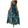 Women'S Summer Long Dress Floral Print Deep V-Neck Halter Strap Long Dress Banquet Wedding Guest Holiday Beach
