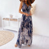 Women'S Summer Long Dress Floral Print Deep V-Neck Halter Strap Long Dress Banquet Wedding Guest Holiday Beach