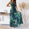 Women'S Summer Long Dress Floral Print Deep V-Neck Halter Strap Long Dress Banquet Wedding Guest Holiday Beach
