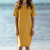 Women'S Summer Solid Color Round Neck Loose Casual Pocket Short Sleeve Dress Half Sleeve Pocket Straight Summer Beach Sundress