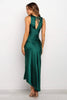 Women Satin Dress Elegant Formal Sleeveless High Slit Green Dress Female Backless Slim Solid Tank Dress Long Dress
