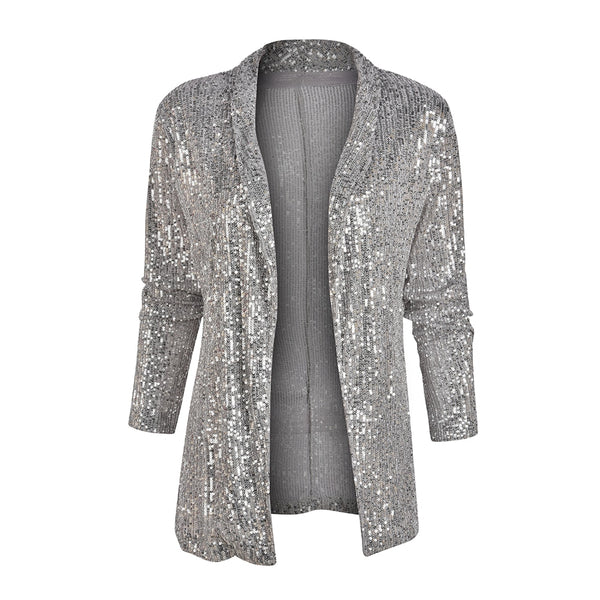 Women Sequin Blazers and Jackets Work Office Lady Suit Slim Sliver Shiny Female Blazer Glitter Sexy Long Sleeve Blazers D30