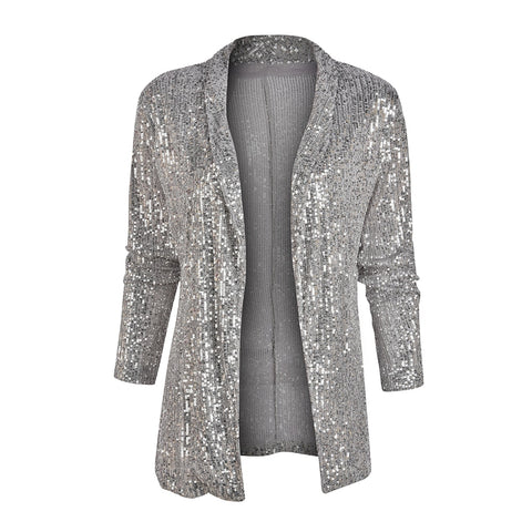 Women Sequin Blazers and Jackets Work Office Lady Suit Slim Sliver Shiny Female Blazer Glitter Sexy Long Sleeve Blazers D30