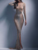 Women Sequins Dress Mesh Split Fishtail Dresses Sexy Bodycon Dress Elegant Slim Party Outfits Female Evening Long Dress