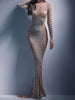 Women Sequins Dress Mesh Split Fishtail Dresses Sexy Bodycon Dress Elegant Slim Party Outfits Female Evening Long Dress