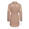 Women Sequins Embroidered Lace Patchwork Shirts Dress Lapel Button Design Solid Color Long Sleeve Shirt Dress