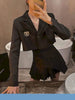 Women Set Crop Blazer + Mini Skirt 2 Pieces Suit Uniform Office Lady Skirt Suits Elegant Black Gray Casual Solid  Woman Clothes