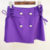 Women Set Skirt Blazer Purple 2023 Autumn Winter Heart Shaped Diamond Button Beaded Bow Short Jacket + Skirt Two Pcs Suit
