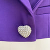 Women Set Skirt Blazer Purple 2023 Autumn Winter Heart Shaped Diamond Button Beaded Bow Short Jacket + Skirt Two Pcs Suit