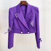 Women Set Skirt Blazer Purple 2023 Autumn Winter Heart Shaped Diamond Button Beaded Bow Short Jacket + Skirt Two Pcs Suit