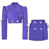 Women Set Skirt Blazer Purple 2023 Autumn Winter Heart Shaped Diamond Button Beaded Bow Short Jacket + Skirt Two Pcs Suit