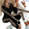 Women Set Sport Suit Tracksuit Outfit Long Sleeve Leopard Print Sweatshirt 2pcs