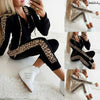 Women Set Sport Suit Tracksuit Outfit Long Sleeve Leopard Print Sweatshirt 2pcs