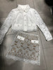 Women Set Water Soluble Flower Lace Embroidery Short Coat + High Waist A-line Skirts