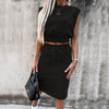 Women Set with Skirt Solid Slim Ladies Skirts Suit Sleeveless Sweatshirt 2023 Summer Fashion