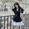 Women Sets Design Korean Style Cute Sashes Blazer High Waist Folds Stylish Mini Holiday Summer Casual Temperament Chic Feminino