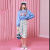 Women Sets Long Batwing Sleeved Loose Short Shinny Sweatshirts Korean Style And Plaid Skirts 2 Piece Outfits Womens Sets NZ112