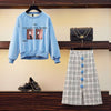 Women Sets Long Batwing Sleeved Loose Short Shinny Sweatshirts Korean Style And Plaid Skirts 2 Piece Outfits Womens Sets NZ112