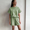 Women Sets Summer TracksuitTwo Pieces Sets Solid Short Sleeved Cotton Shirts Suit Casual Elastic Waist Shorts Outfits Beach Suit