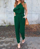 Women Sexy Beach Jumpsuits Ruffles Solid Chiffon Lace Up Loose Casual One Shoulder Jumpsuit Black Blue Green Wine Red