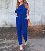 Women Sexy Beach Jumpsuits Ruffles Solid Chiffon Lace Up Loose Casual One Shoulder Jumpsuit Black Blue Green Wine Red