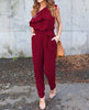 Women Sexy Beach Jumpsuits Ruffles Solid Chiffon Lace Up Loose Casual One Shoulder Jumpsuit Black Blue Green Wine Red