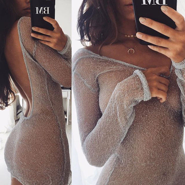 Women Sexy Bodycon Mesh Top Sheer Mini Dress  high quality dress sexy women dresses robe femme elbise