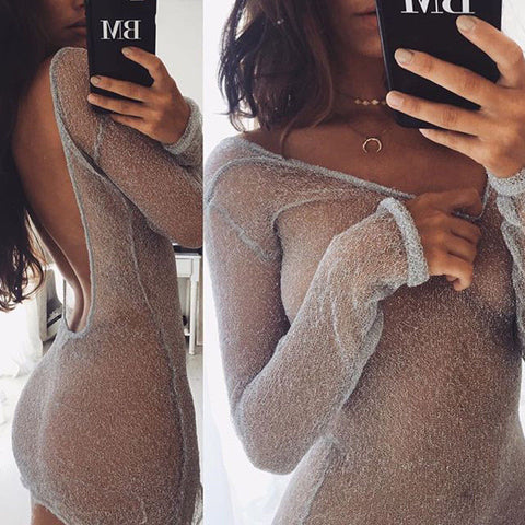 Women Sexy Bodycon Mesh Top Sheer Mini Dress  high quality dress sexy women dresses robe femme elbise