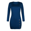 Women Sexy Side Split Dresses Package Hip Slim Button Charm Vestidos O-neck long-sleeved Mini Dress