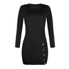 Women Sexy Side Split Dresses Package Hip Slim Button Charm Vestidos O-neck long-sleeved Mini Dress