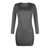 Women Sexy Side Split Dresses Package Hip Slim Button Charm Vestidos O-neck long-sleeved Mini Dress