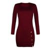 Women Sexy Side Split Dresses Package Hip Slim Button Charm Vestidos O-neck long-sleeved Mini Dress
