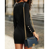 Women Sexy Side Split Dresses Package Hip Slim Button Charm Vestidos O-neck long-sleeved Mini Dress