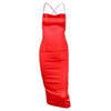Women Sexy Halter Bodycon Satin Midi Dress Cross Bandage Backless Party Clubwear F3MD
