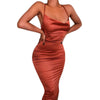 Women Sexy Halter Bodycon Satin Midi Dress Cross Bandage Backless Party Clubwear F3MD