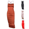 Women Sexy Halter Bodycon Satin Midi Dress Cross Bandage Backless Party Clubwear F3MD