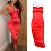 Women Sexy Halter Bodycon Satin Midi Dress Cross Bandage Backless Party Clubwear F3MD
