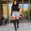Women Sexy Jeans Shorts Summer High-waist Denim Knotted Band Mini Short Beach Casual Shorts Sexy Club Party