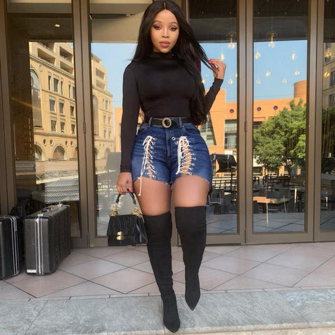 Women Sexy Jeans Shorts Summer High-waist Denim Knotted Band Mini Short Beach Casual Shorts Sexy Club Party