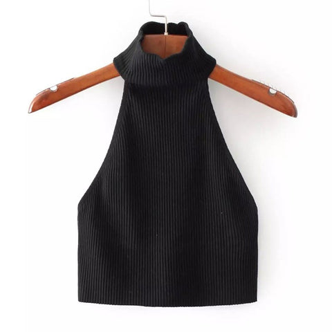 Women Sexy Knitted Crop Top Tube Neck High Collar Bustier Vest Strapless Tops Summer Solid Sleeveless backless Tank Camis Feamle