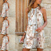 Women Sexy Metal Hanging Halter A-Line Dress Sleeveless Floral Beach Sundress