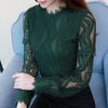 Women Sexy O Neck Long Sleeve Hollow out See-through Lace Slim Pullover Blouse Casual Shirt Beaded womens top and blouses