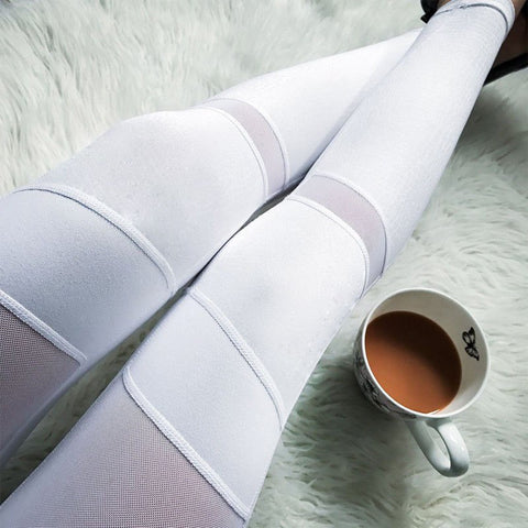 Women Sexy Patchwork Mesh Leggings High Waist Summer Fitness Leggings Stretch Fashion Pants Trousers