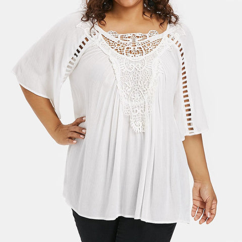 Women Sexy Plus size Chiffon Tops Lace White Casual Cut Out Shirt elegant Blouses Summer Shirts Fashion Ladies Top blusas