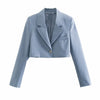 Women Sexy Short Blazer A Line Skirt Sungtin Two Piece Set Blue Cropped Blazer Coat Mini Skirt Office Lady Folds 2 Piece Suits