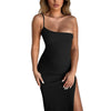 Women Sexy Sleeveless Single Strap Dress Clubwear Summer  Bodycon Party Off Shoulder Split Long Maxi Dresses Sundress
