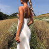 Women Sexy Sleeveless Sling Dress Summer Holiday Casual Tight Solid Dresses White Elegant V-neck High Waist Split Long Dresses