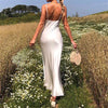Women Sexy Sleeveless Sling Dress Summer Holiday Casual Tight Solid Dresses White Elegant V-neck High Waist Split Long Dresses