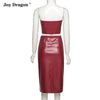 Women Sexy Suit Autumn Winter Pu Leather Sleeveless T Shirt Slim Split Midi Skirt Two Piece Set Party Female Clothing